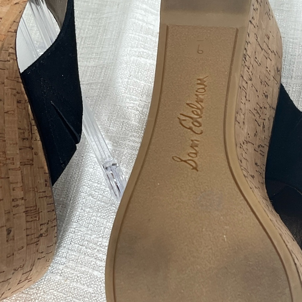 Sam Edelman Darlene Slip On Sandles Cork Look Platform Black Suede Upper Sz 9 - Picture 9 of 16